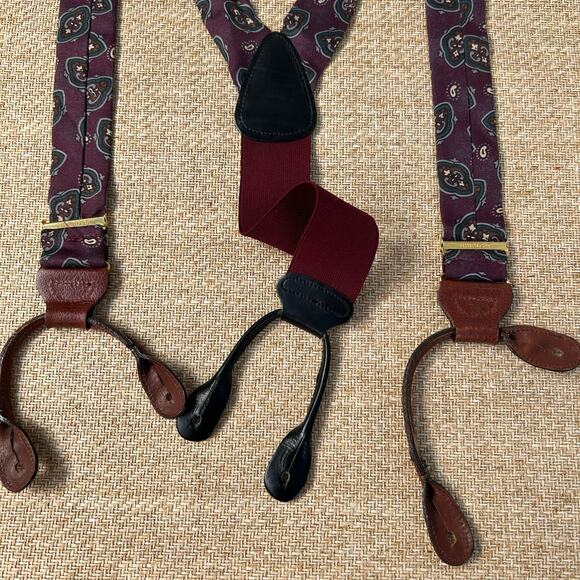 Trafalgar Suspenders Paisley Burgundy Leather Button On Braces USA Made - Picture 7 of 10